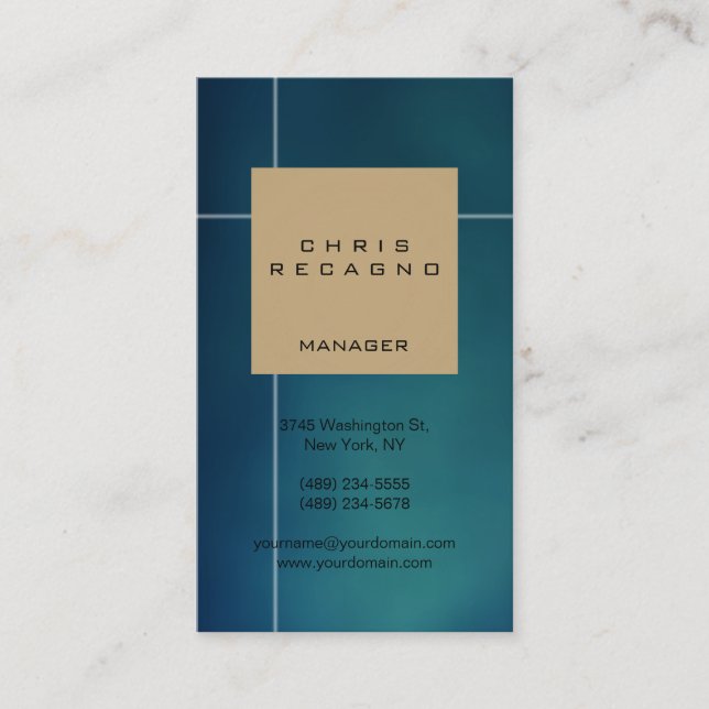 Vertical Blue Beige Stripe Unique Business Card (Front)