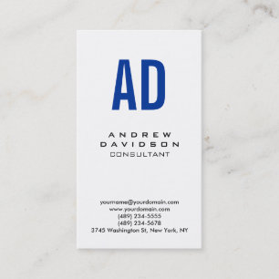 Vertical Blue White Monogram Business Card