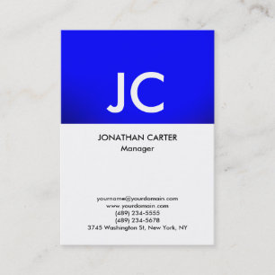Vertical blue white monogram professional plain business card
