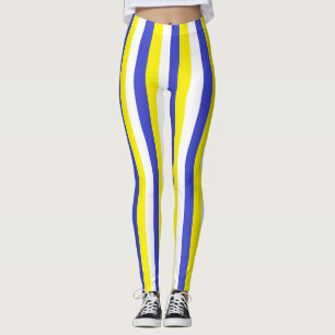 Vertical Blue, Yellow and White Stripes Leggings