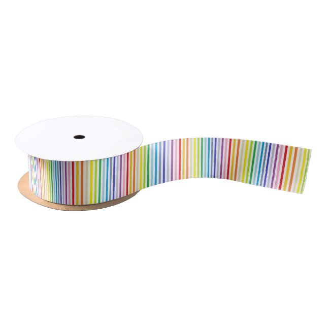 Vertical Broader Spectrum Rainbow and White Stripe Satin Ribbon (Spool)