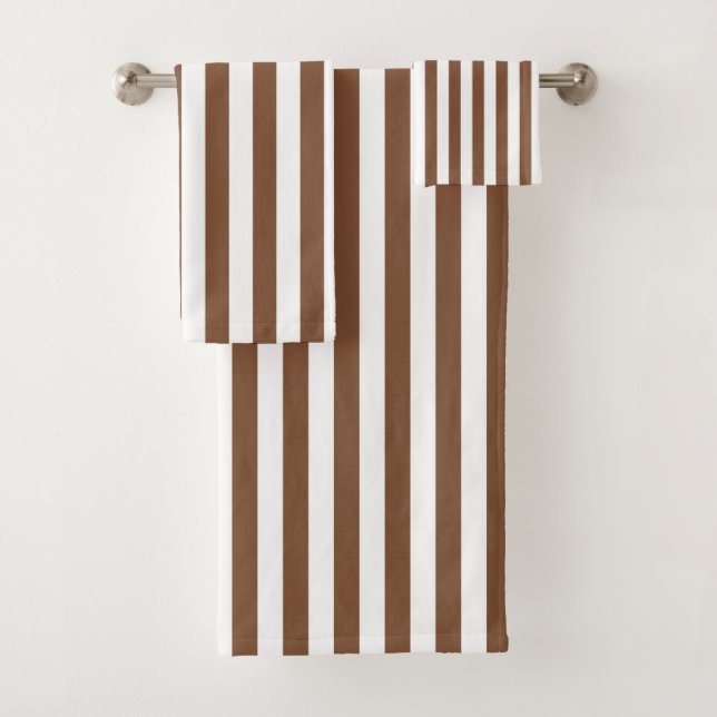 Vertical Brown and White Stripes Bath Towel Set (Insitu)