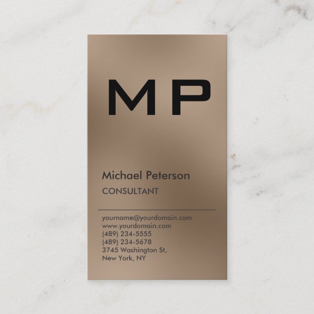 Vertical Browny Black Monogram Business Card (Front)