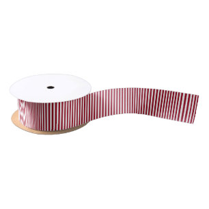 Vertical Burgundy and White Stripes Satin Ribbon