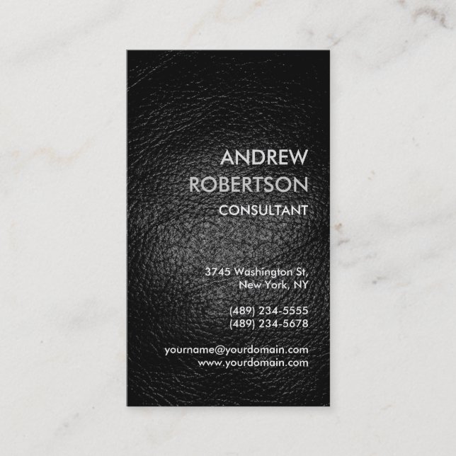 Vertical Chic Leather Effect Manager Business Card (Front)