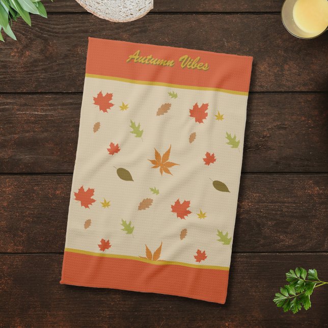 Vertical Colourful Autumn Leaves custom text Kitchen Towel (Creator Uploaded)