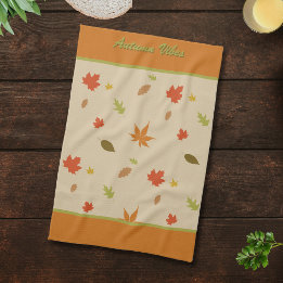 Vertical Colourful Autumn Leaves custom text Kitchen Towel