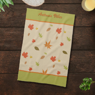 Vertical Colourful Autumn Leaves custom text Kitchen Towel
