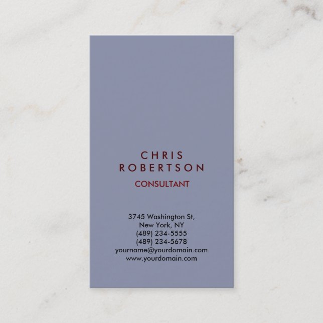 Vertical Cool Grey Colour Consultant Business Card (Front)