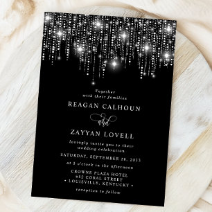 Vertical Curtain String Lights Elegant Black Invitation