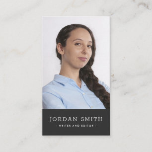 Vertical custom photo modern dark grey business card