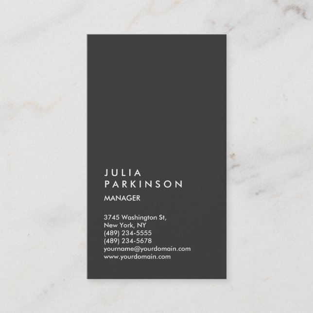 Vertical Dark Grey Trendy Manager Consultant Business Card (Front)