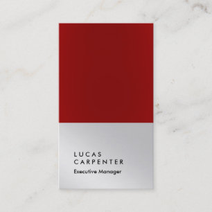 Vertical elegant red metallic silver plain manager business card