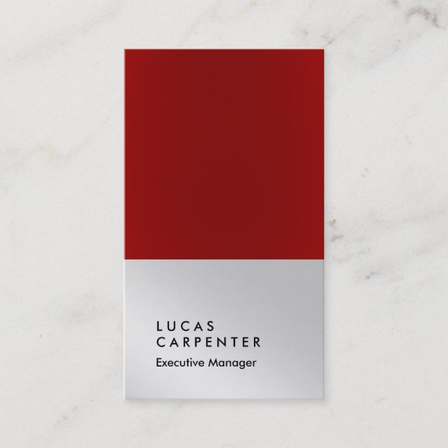 Vertical elegant red metallic silver plain manager business card (Front)