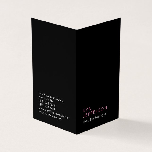 Vertical elegant unique modern black plain business card (Outside)