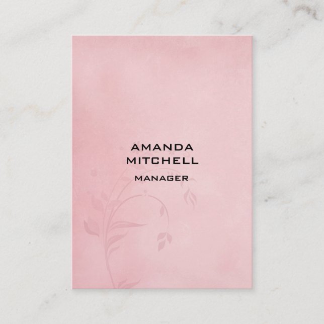 Vertical Floral Pink Background Plain Modern Business Card (Front)