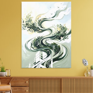 Vertical Forest Abstract Art | Green Architecture Canvas Print