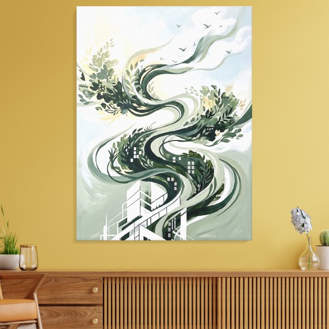 Vertical Forest Abstract Art | Green Architecture  Canvas Print (Insitu(LivingRoom))