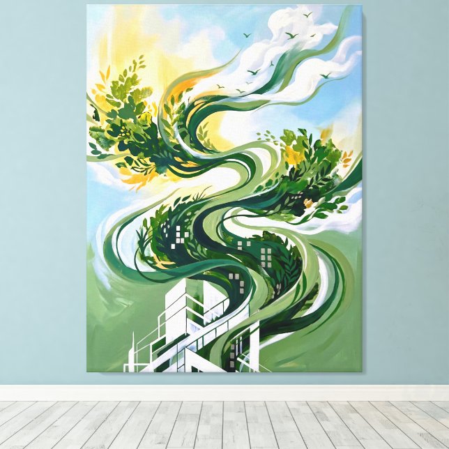 Vertical Forest Abstract Art | Green Architecture  Canvas Print (Insitu(Wood Floor))
