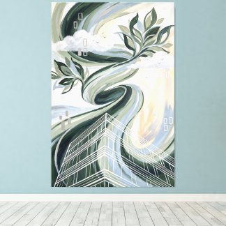 Vertical Forest Abstract Art, Green Building Urban Canvas Print