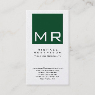 Vertical Forest Green Monogram Business Card