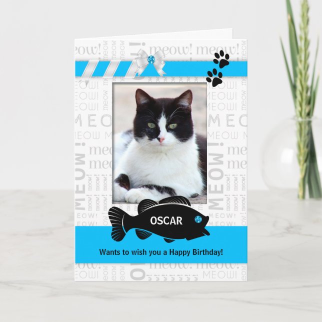 Vertical from the Cat Birthday Blue Pet's Photo Card (Front)