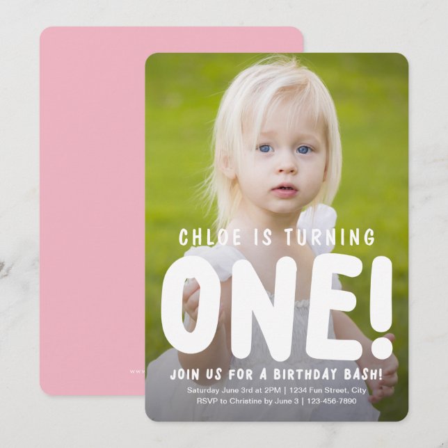 Vertical Full Photo First Birthday Invitation (Front/Back)