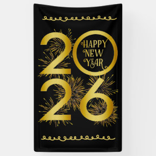 Vertical Gold 2026 New Year Design with Fireworks Banner