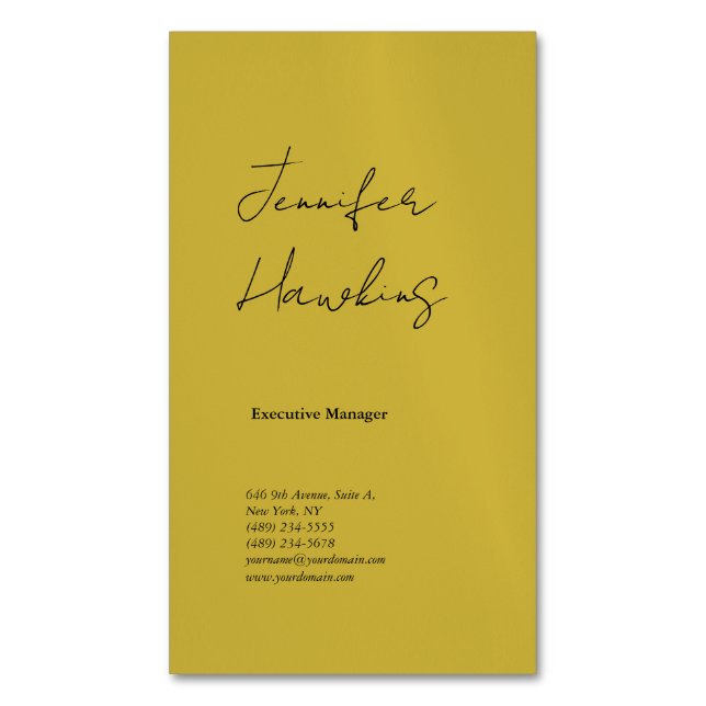 Vertical gold colour professional plain handwritin 	Magnetic business card (Front Vertical)