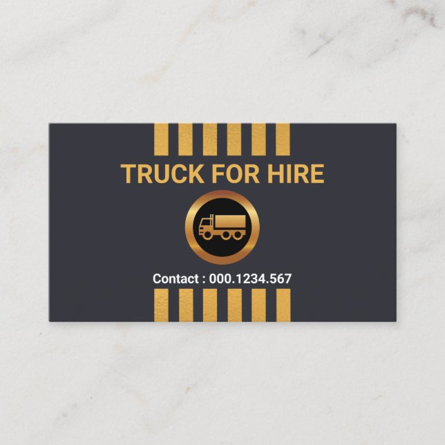 Vertical Gold Tabs Grey Truck Driver Business Card (Front)