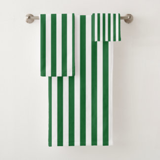 Vertical Green and White Stripes Bath Towel Set