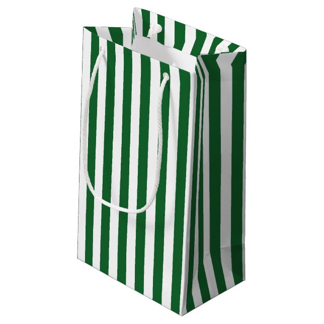 Vertical Green and White Stripes Small Gift Bag (Back Angled)