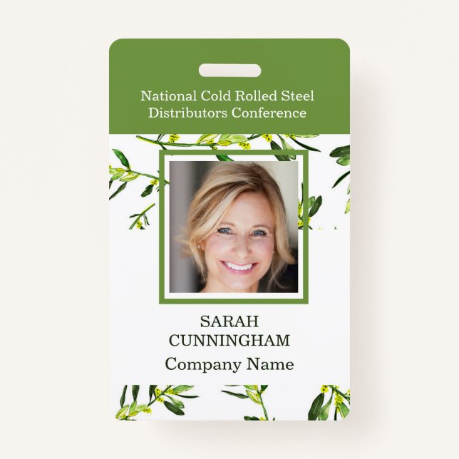 Vertical Green Foliage Photo ID Badge (Front)