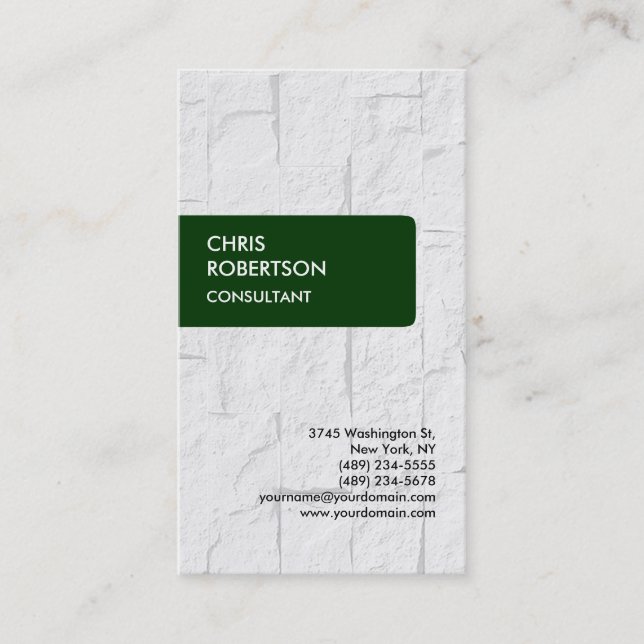 Vertical Green Stripe Brick Wall Business Card (Front)