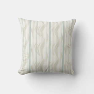 Vertical Green Stripes & Beige Leafy Wave Pattern Throw Pillow