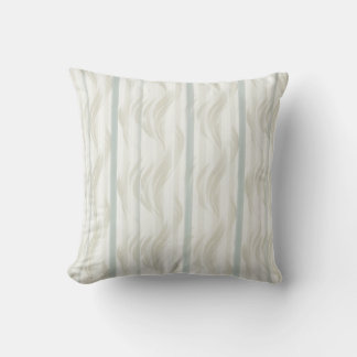Vertical Green Stripes & Beige Leafy Wave Pattern Throw Pillow