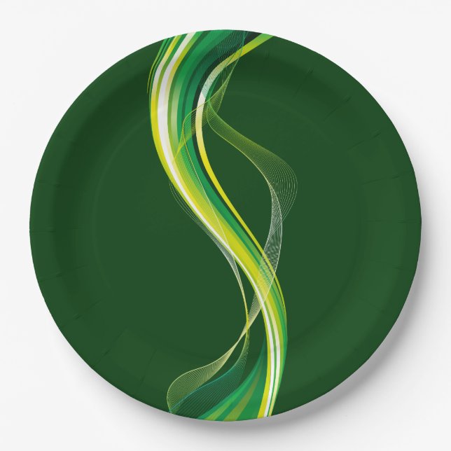 Vertical Green Wave Abstract Design-34534 Paper Plate (Front)
