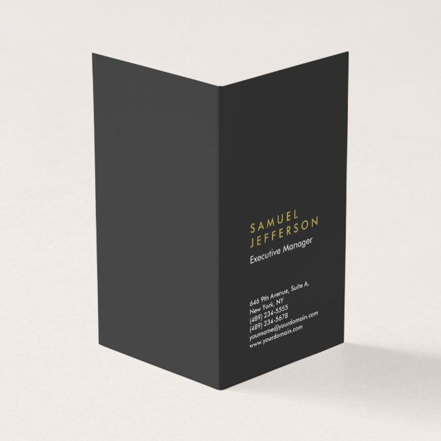 Vertical grey black professional plain modern business card (Outside)