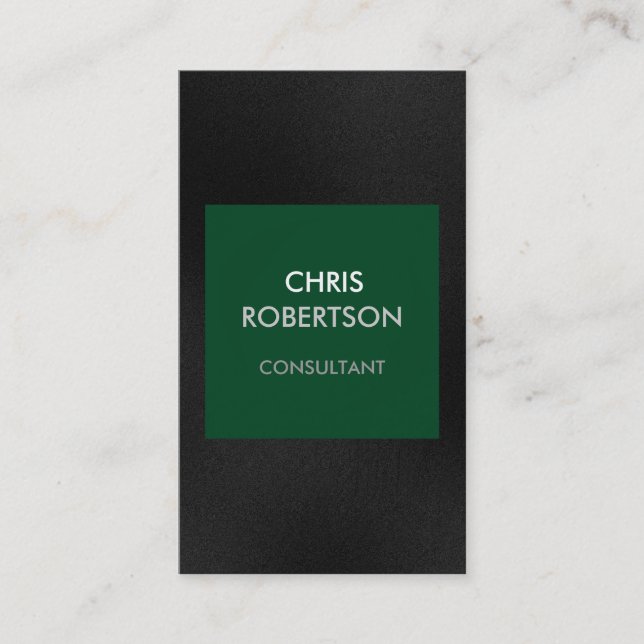 Vertical Grey Dark Forest Green Business Card (Front)