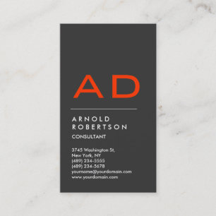 Vertical Grey Orange Trendy Monogram Business Card