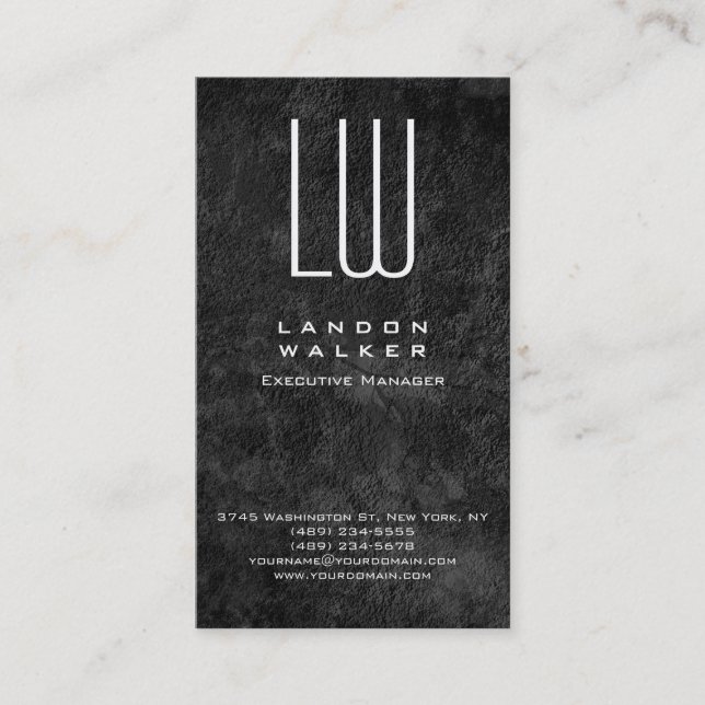 Vertical grey professional simple modern monogram business card (Front)