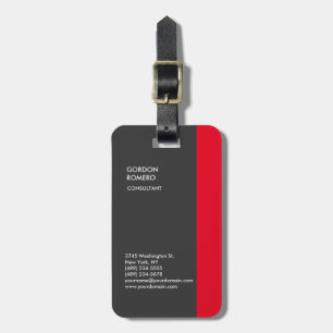 Vertical Grey Red Stripe Elegant Plain Modern Luggage Tag