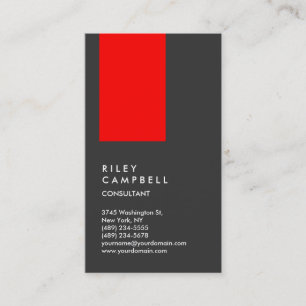 Vertical Grey Red Trendy Consultant Business Card