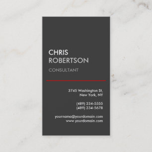 Vertical Grey Red Trendy Modern Business Card