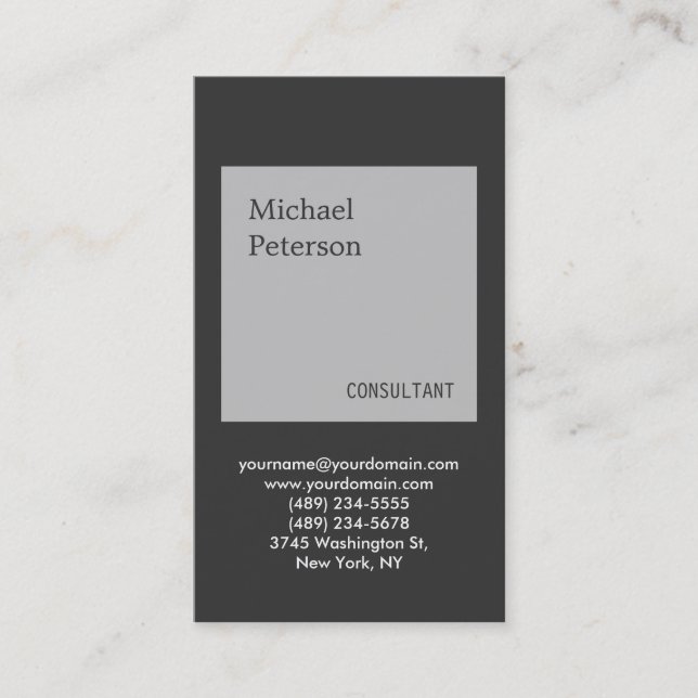 Vertical Grey Stripe Consultant Business Card (Front)