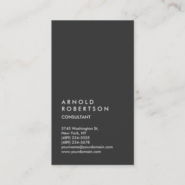 Vertical Grey Trendy Consultant Business Card (Front)