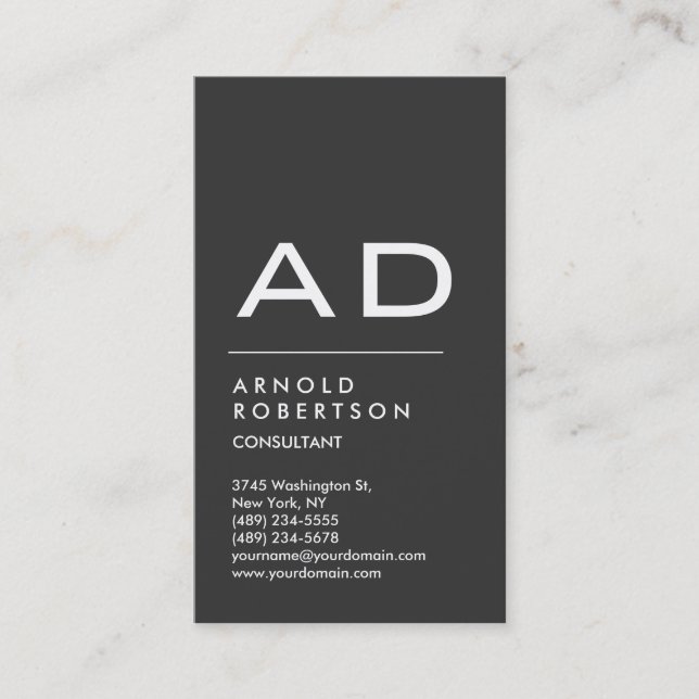 Vertical Grey Trendy Monogram Business Card (Front)