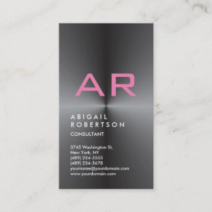 Vertical Grey Trendy Pink Monogram Feminine Business Card