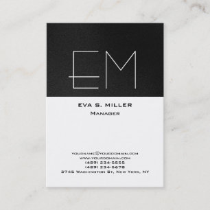 Vertical grey white monogram professional modern business card