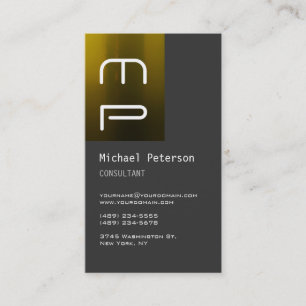 Vertical Grey Yellow Monogram Business Card
